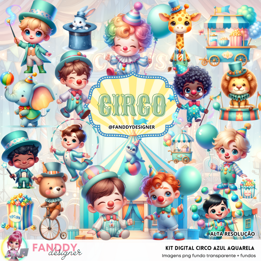 23-Circo Azul Aquarela Circo Azul Aquarela- Kit Digital - Imagem 1