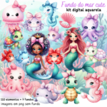 Fundo do Mar Cute Aquarela - Kit Digital
