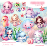 Fundo do mar Aquarela Rosa - Kit Digital