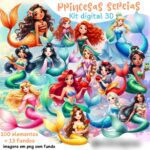 Princesas Sereias Aquarela - Kit Digital