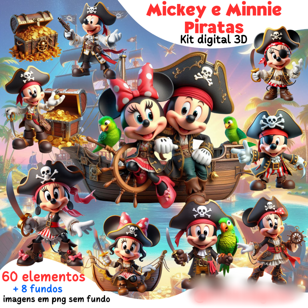 54 - Mickey e Minnie Piratas Mickey e Minnie Piratas - Kit Digital - Imagem 1