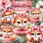 Raposa Rosa Aquarela - Kit Digital