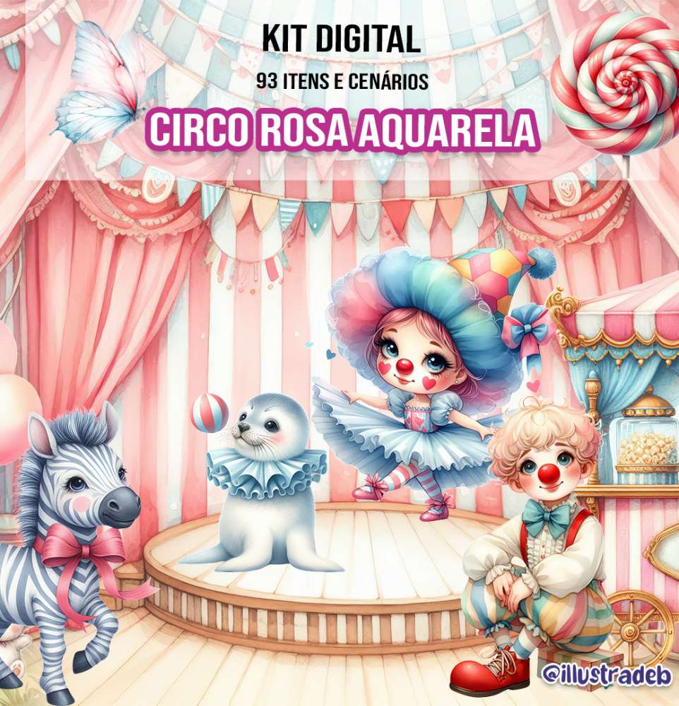 Circo Rosa Aquarela Circo Rosa Aquarela- Kit Digital - Imagem 1
