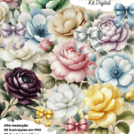 Flores Vintage Aquarelado - Kit Digital