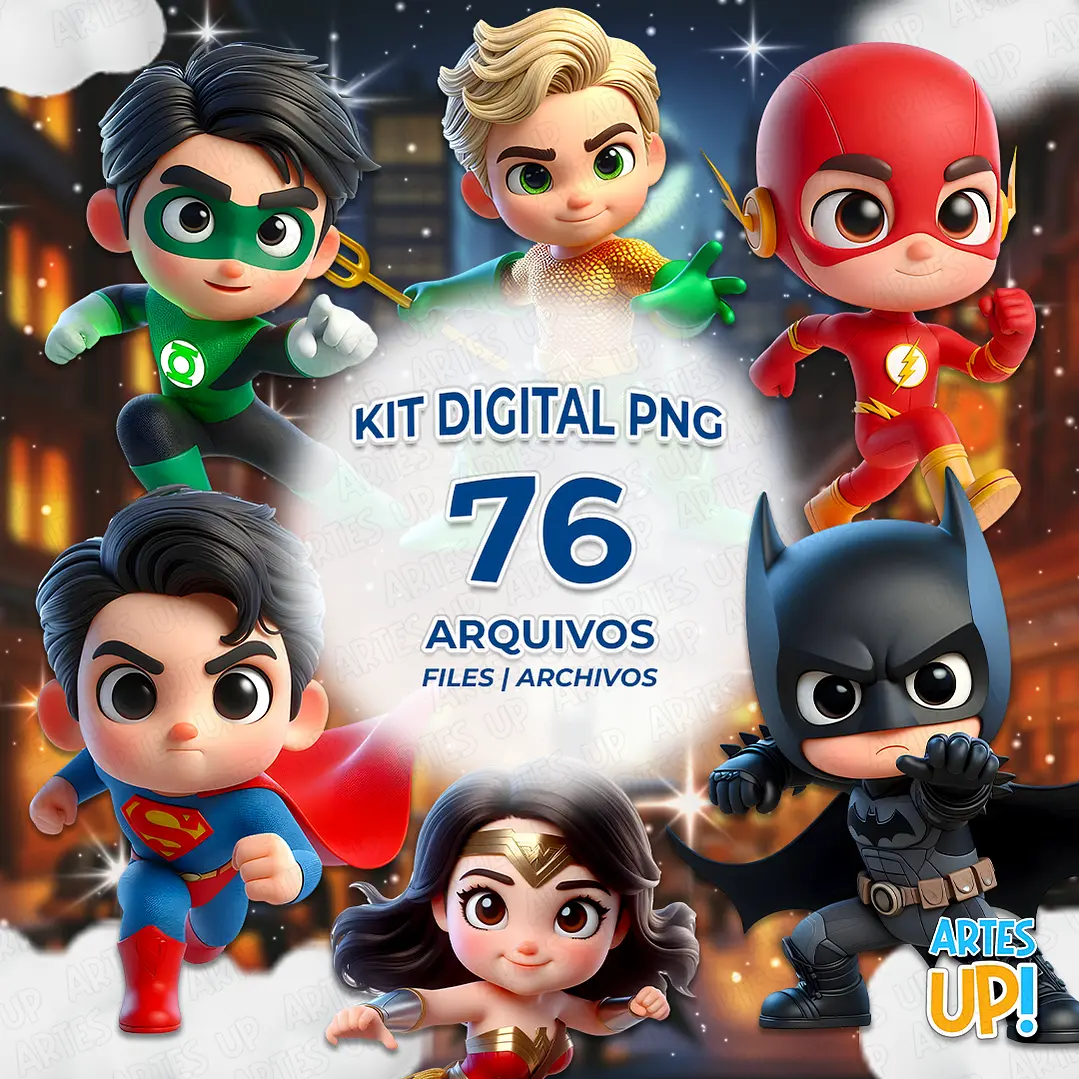Heróis Liga da Justiça 3D Cute Heróis Liga da Justiça 3D Cute - Kit Digital - Imagem 1