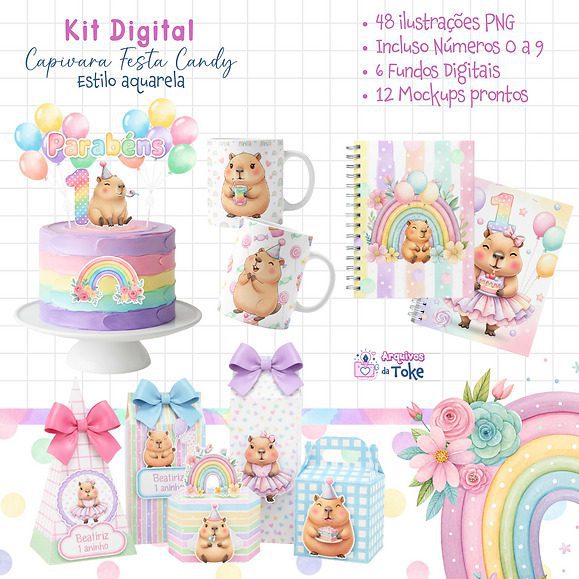 KIT DIGITAL CAPIVARA FESTA CANDY Capivara Festa Candy - Kit Digital - Imagem 1