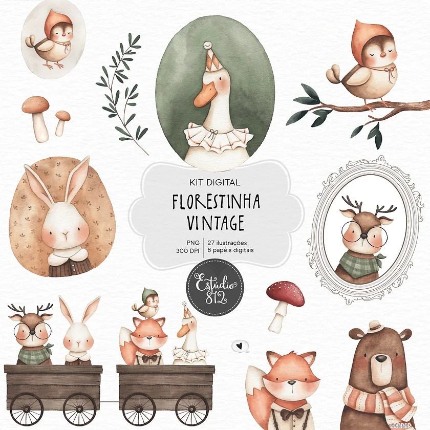 Kit Digital Florestinha Vintage Florestinha Vintage - Kit Digital - Imagem 1