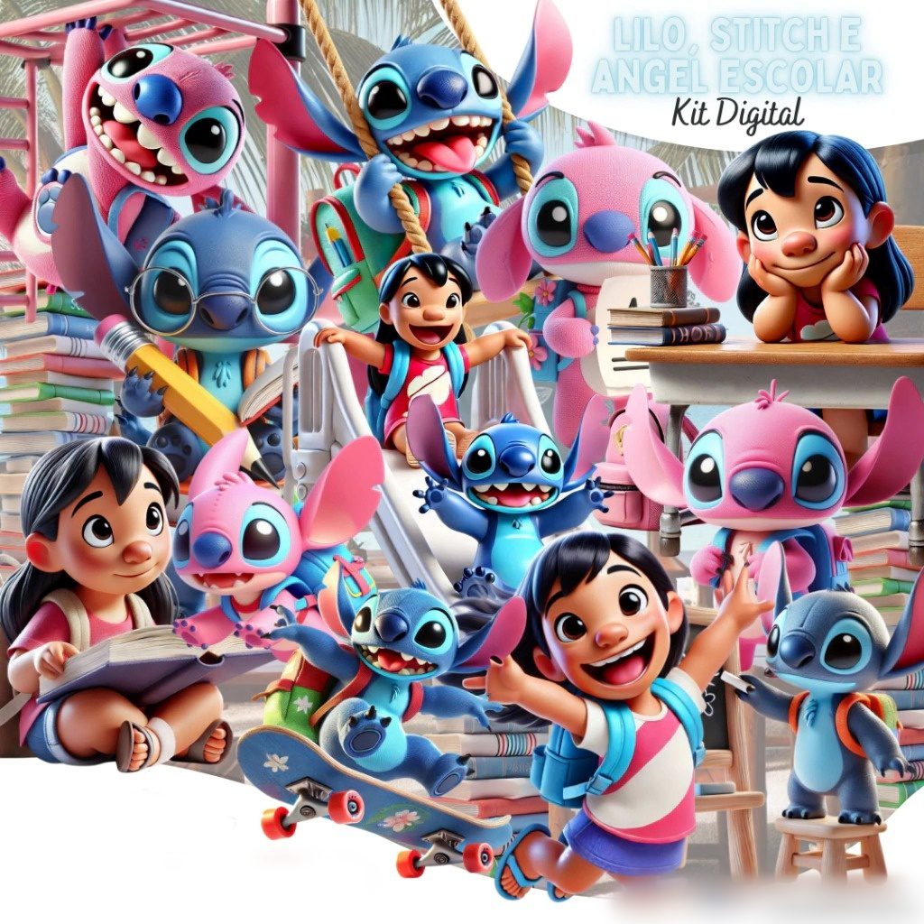 Lilo, Stitch e Angel Escolar Lilo, Stitch e Angel Escolar - Kit Digital - Imagem 1