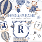 Monogramas Ursinho Azul Marinho e Cinza - Kit Digital