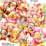 Ursinho Pooh Rosa Aquarela - Kit Digital