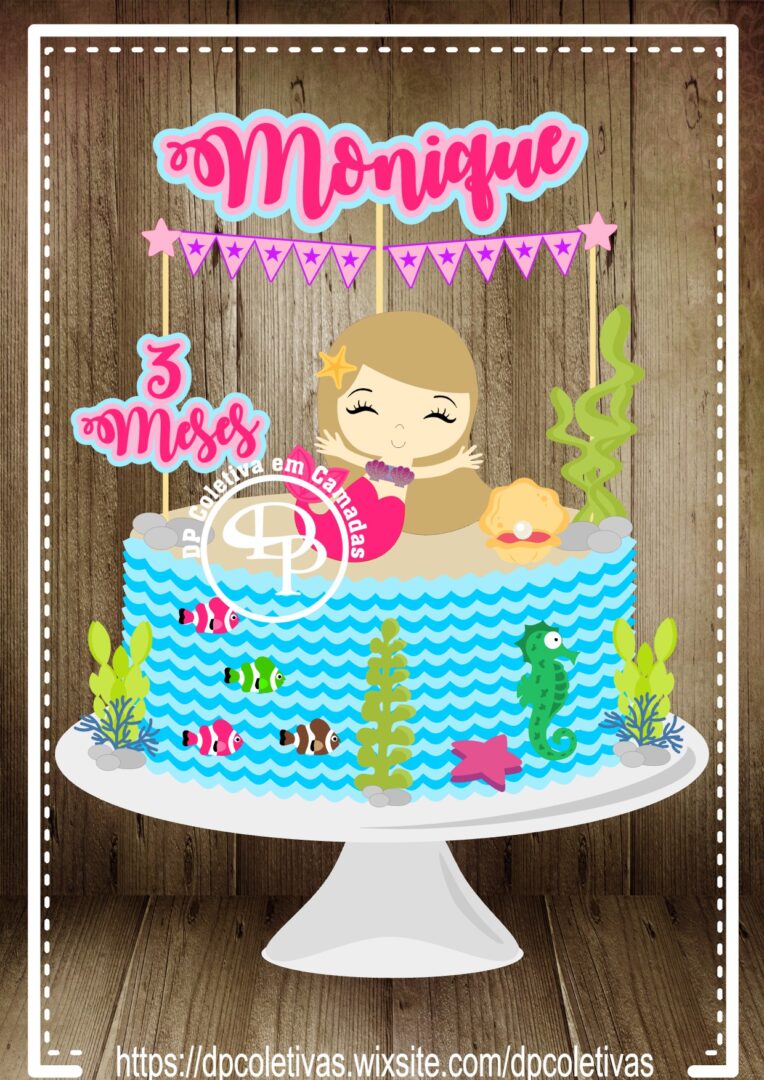 19 - Sereia Cute Topo de Bolo - Sereia - Imagem 1