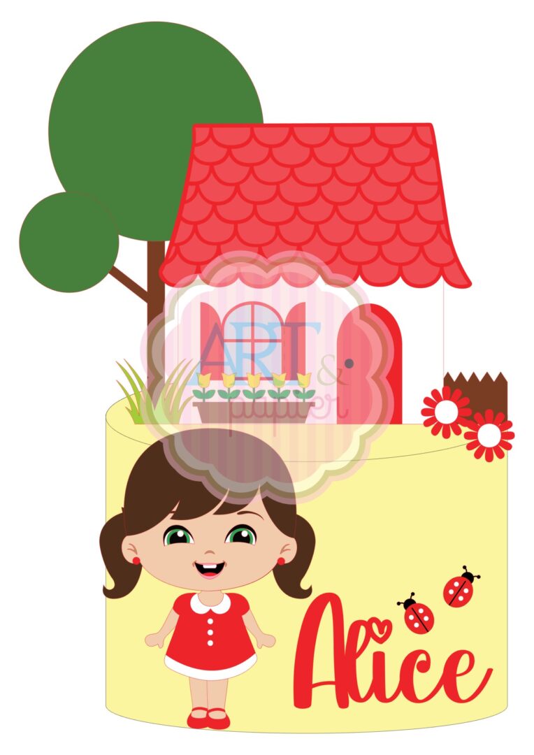 26 - Menina e Casa de Boneca Topo de Bolo - Menina - Imagem 1