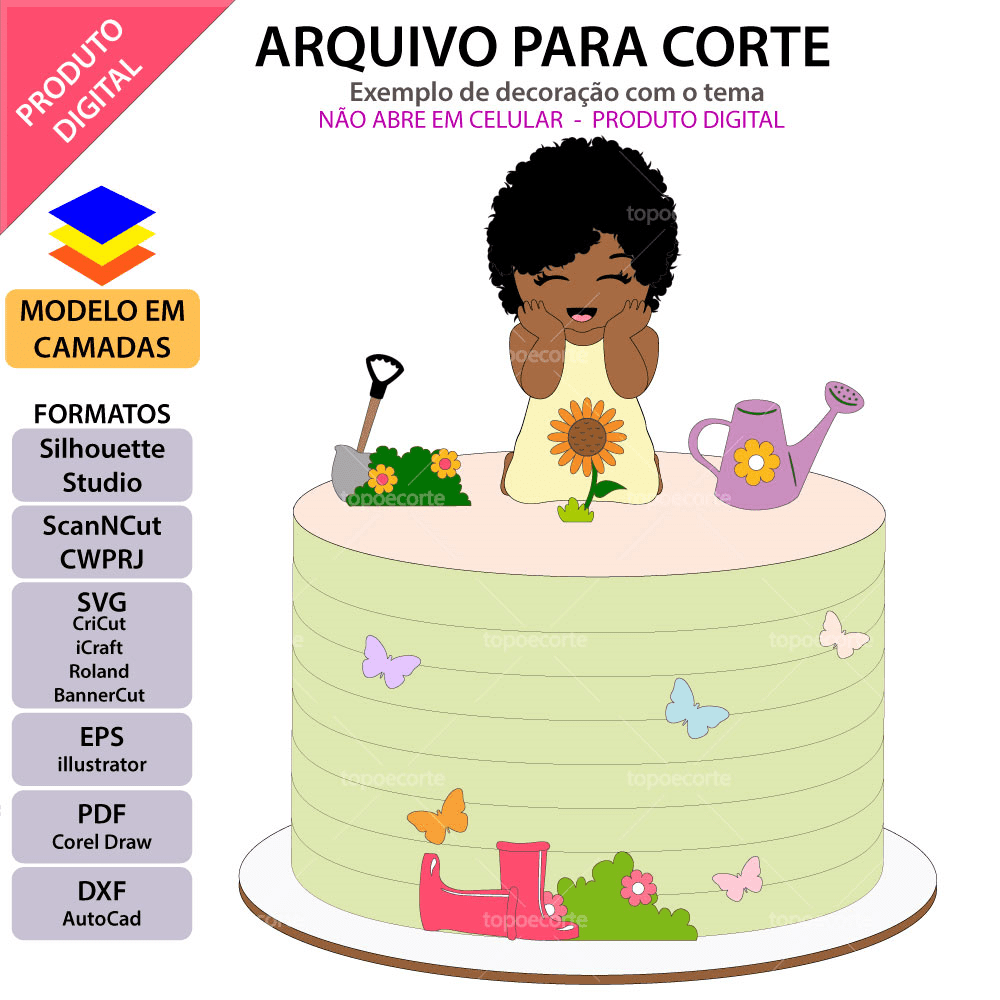 8 - Menina Jardinagem Topo de Bolo - Jardim - Imagem 1